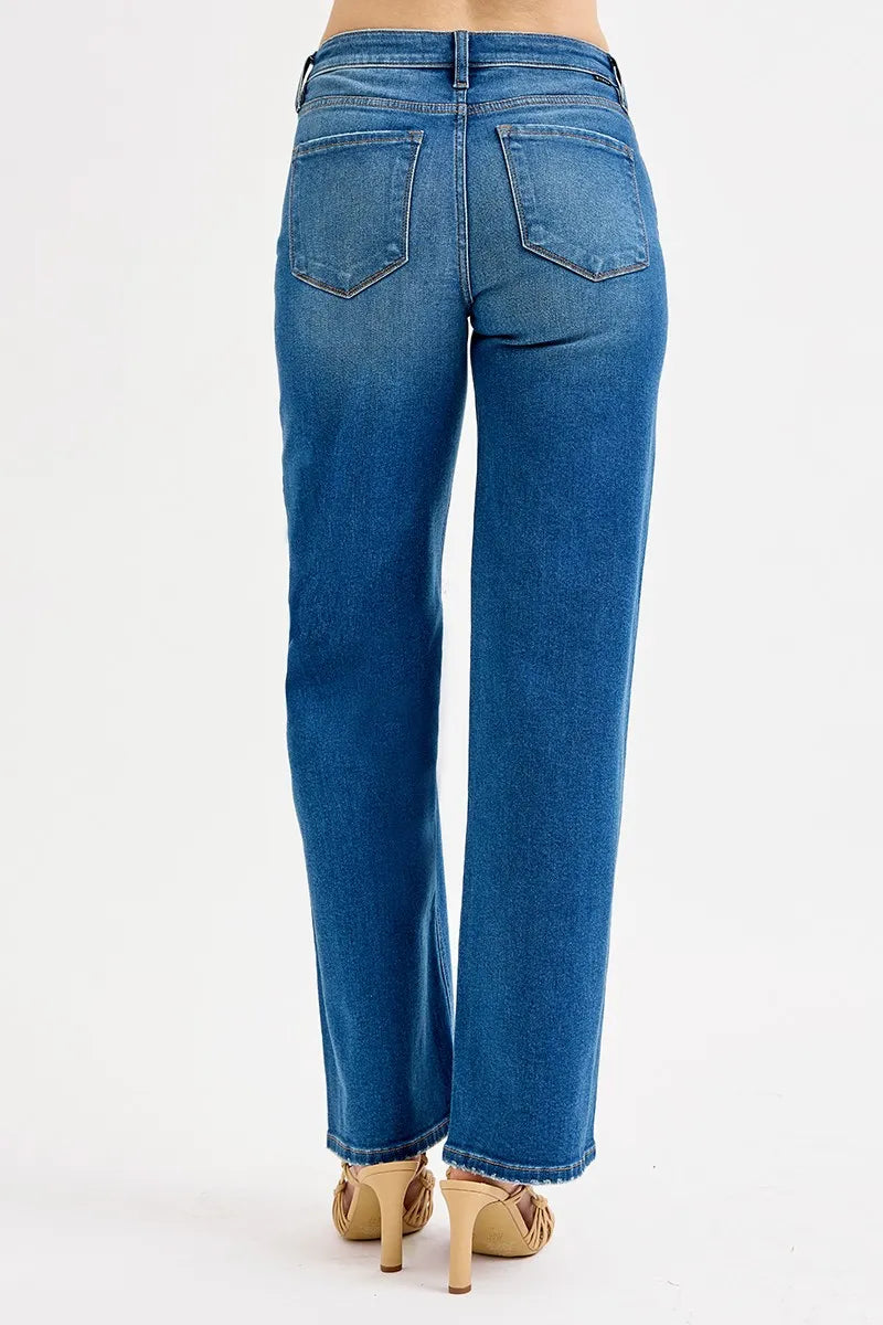 RISEN Full Size Mid Waist Fit Boyfriend Knee Distressed Jeans Plus Size - Tigbul's Variety Fashion Shop
