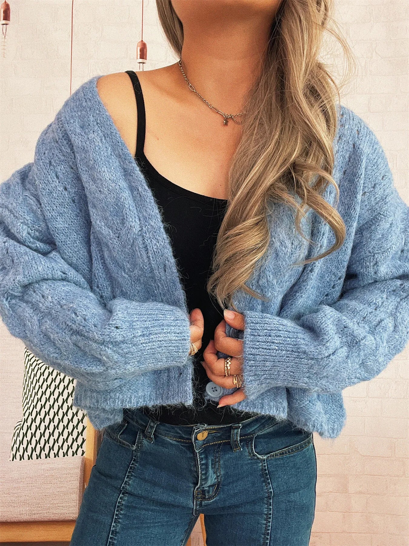 Cable Knit Button-Up Cardigan - Tigbul's Variety Fashion Shop