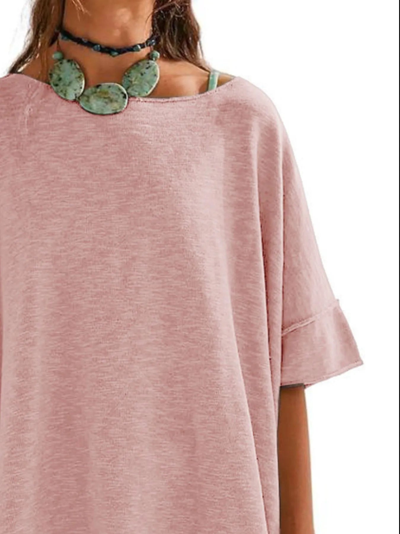 Oversized Round Neck Drop-Shoulder T-Shirt - Tigbul's Variety Fashion Shop