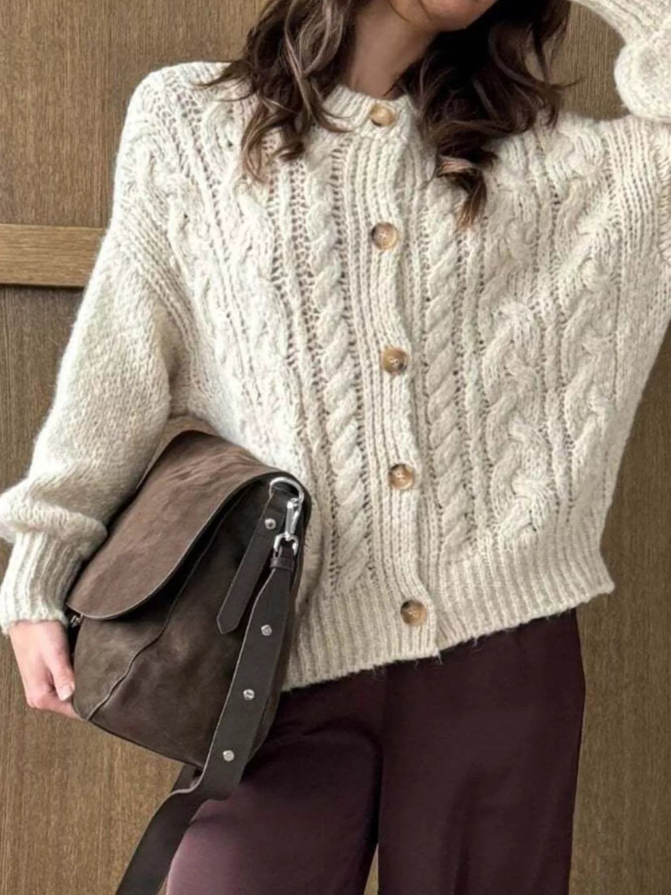 Cable Knit Button-Down Cardigan - Tigbul's Variety Fashion Shop