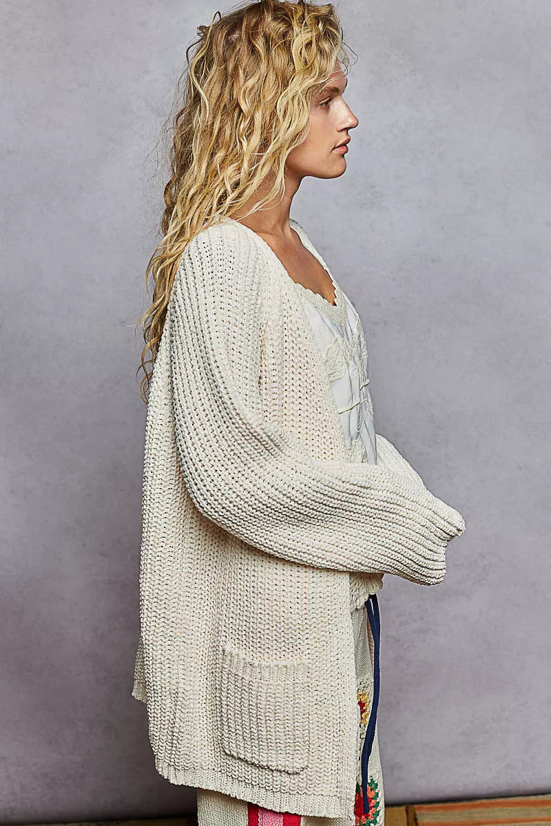 POL Open Front Knit Cardigan with Front Pocket - Tigbul's Variety Fashion Shop