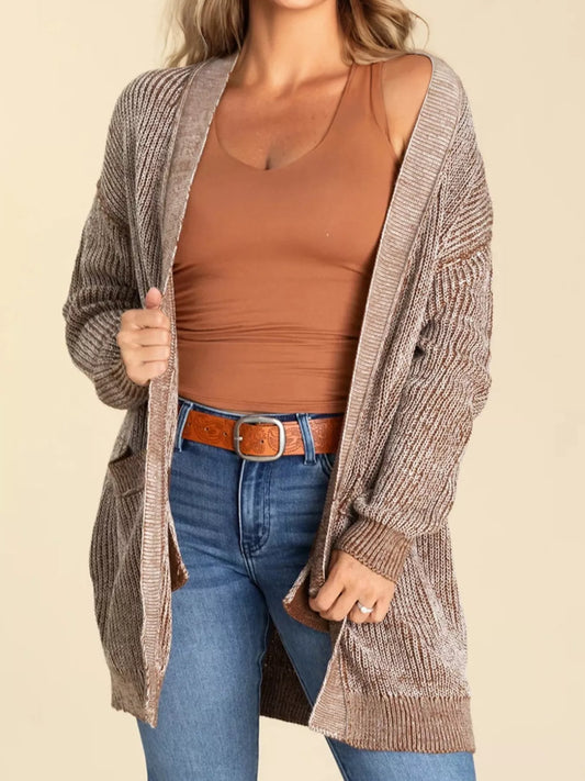 Open Front Dropped Shoulder Cardigan with Pockets - Tigbul's Variety Fashion Shop
