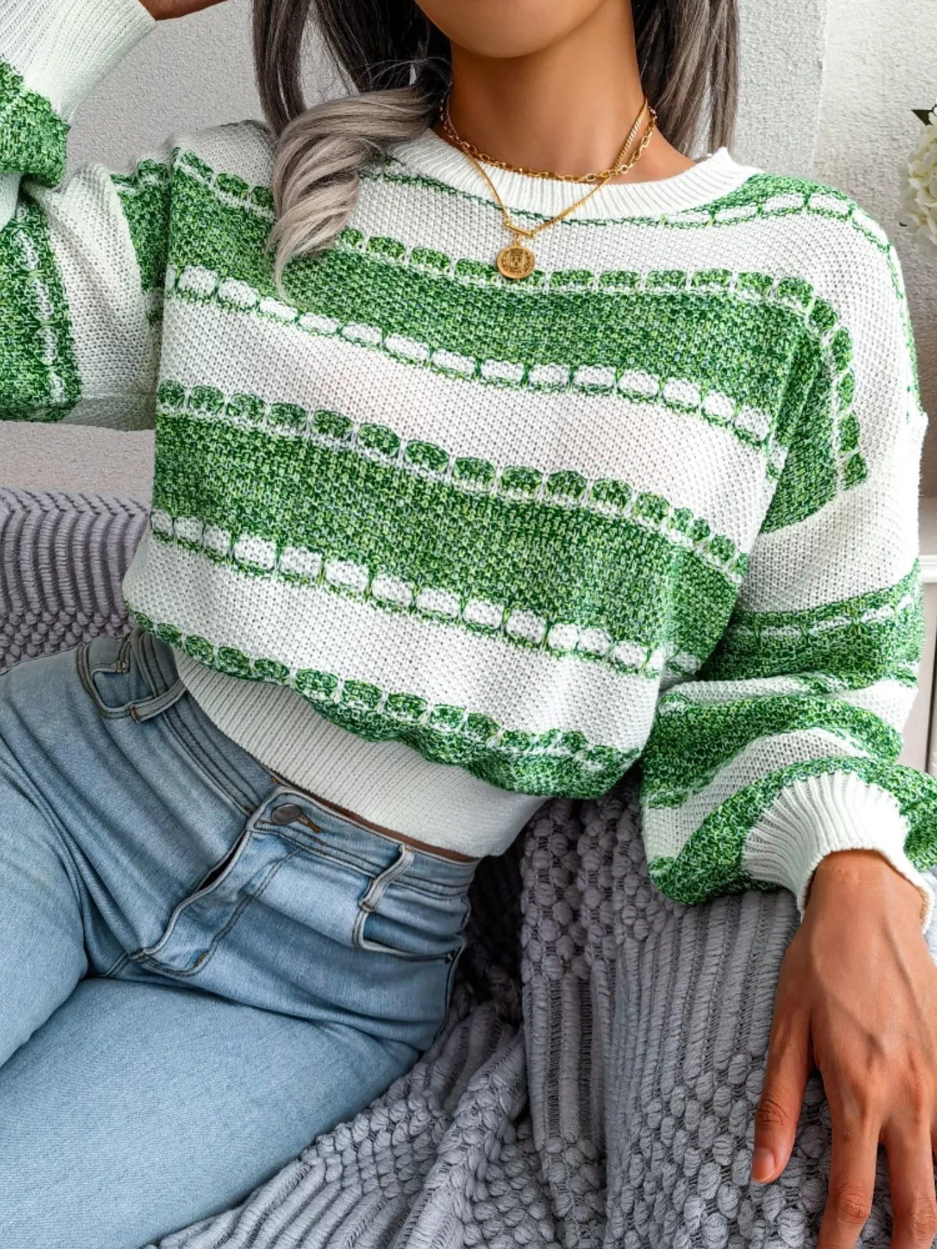 Color Block Round Neck Cropped Sweater - Tigbul's Variety Fashion Shop