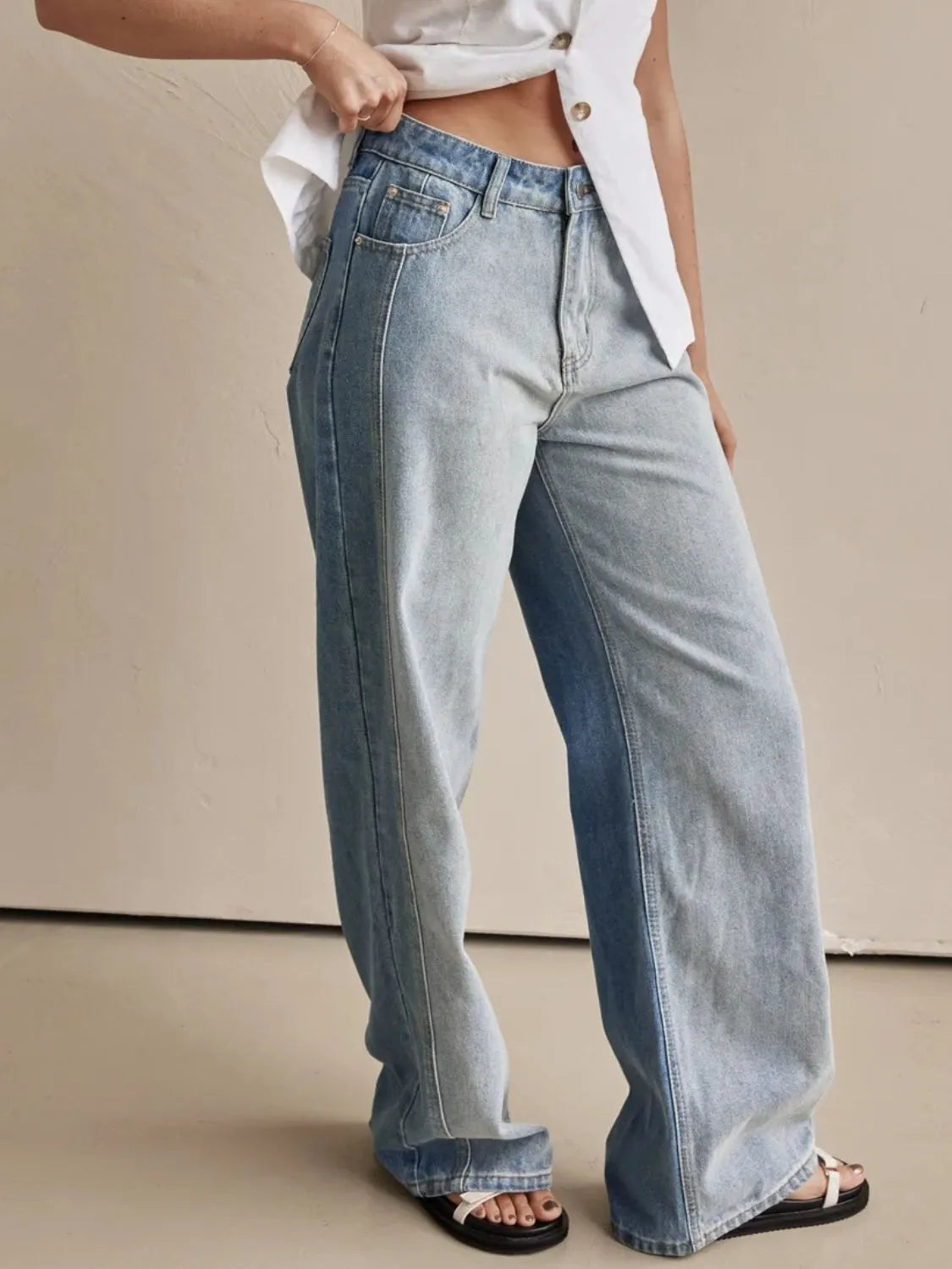 Blue Wide Leg Jeans with Pockets - Tigbul's Variety Fashion Shop