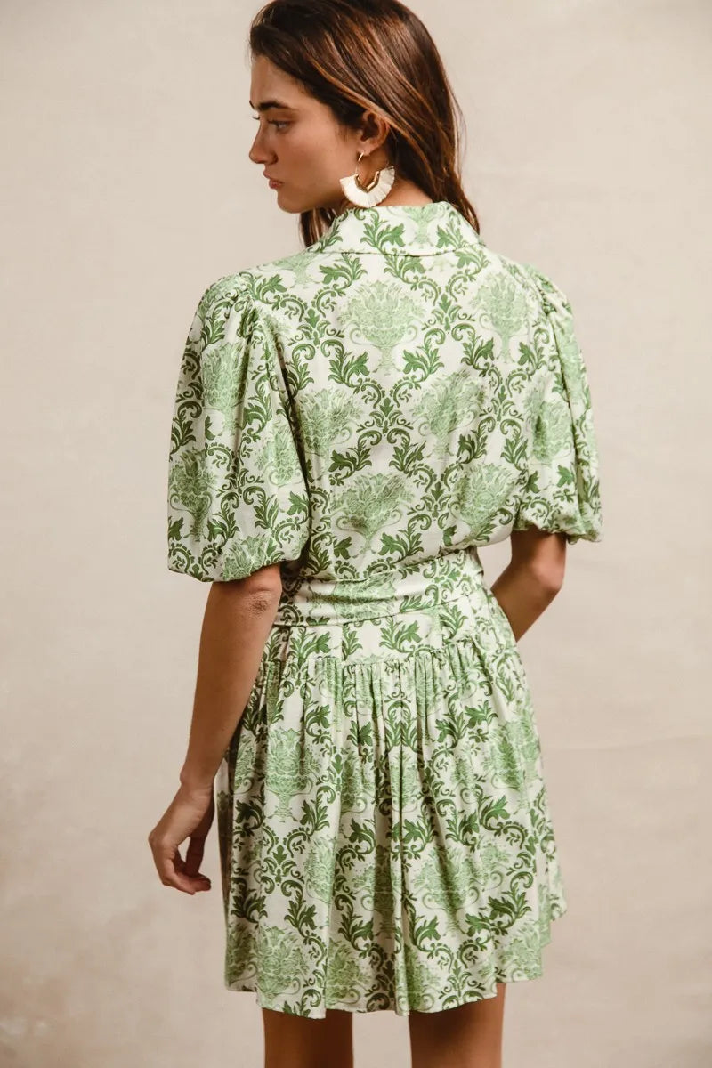 BiBi Tied Floral Short Sleeve Mini Shirt Dress - Tigbul's Variety Fashion Shop
