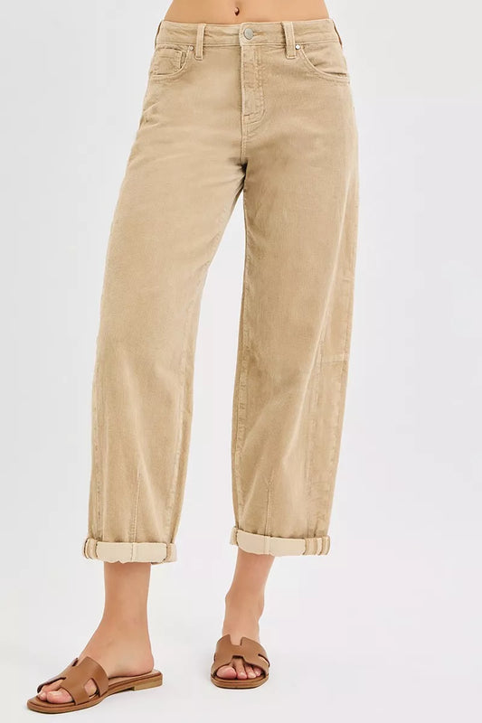 RISEN High Rise Crop Barrel Cordurory Pants - Tigbul's Variety Fashion Shop