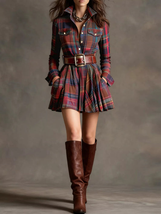 Plaid Long Sleeve Shirt Dress - Tigbul's Variety Fashion Shop