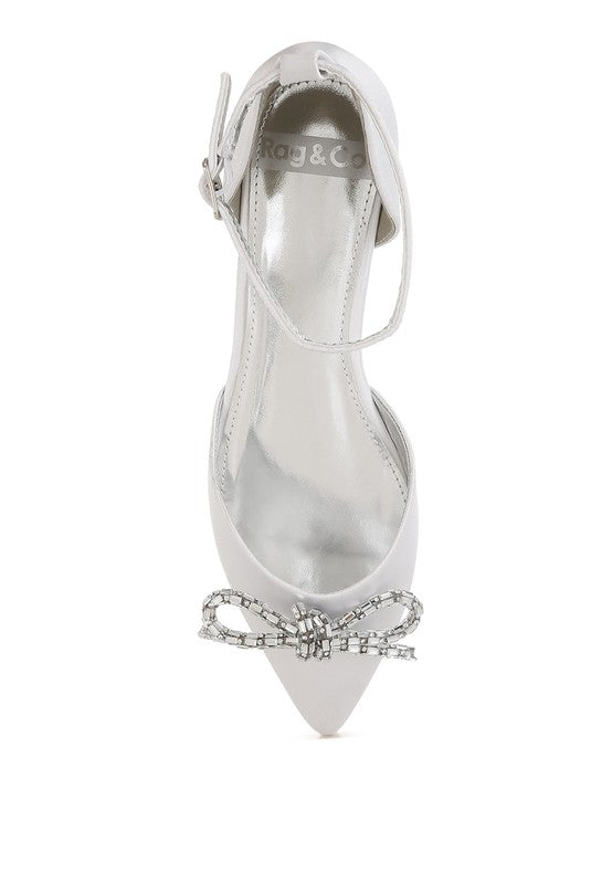 Simina Rhinestone Detail Bow Flat Sandals - Tigbul's Variety Fashion Shop