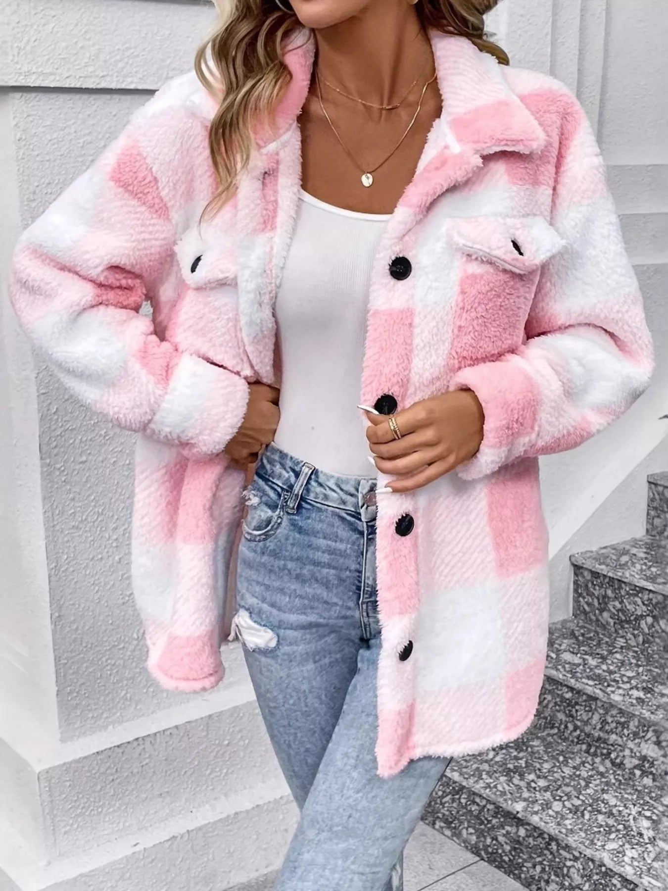 Plaid Fleece Button-Up Outerwear - Tigbul's Variety Fashion Shop