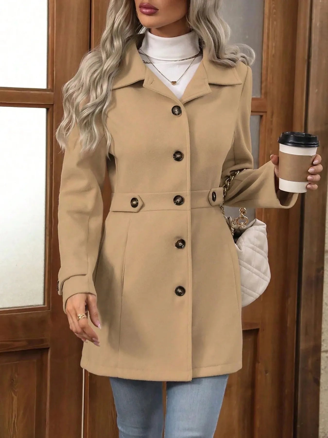 Button Up Long Sleeve Coat - Tigbul's Variety Fashion Shop