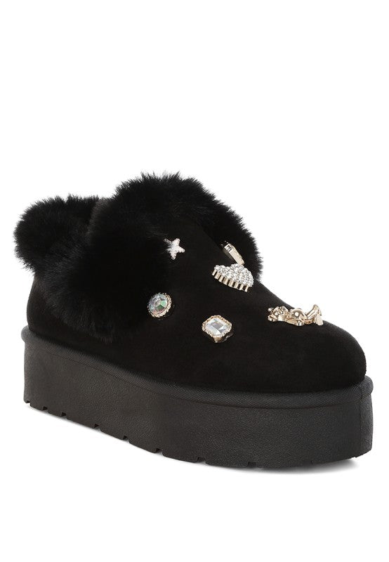 Zeta Charm Detail Slip On Snow Boots - Tigbul's Variety Fashion Shop