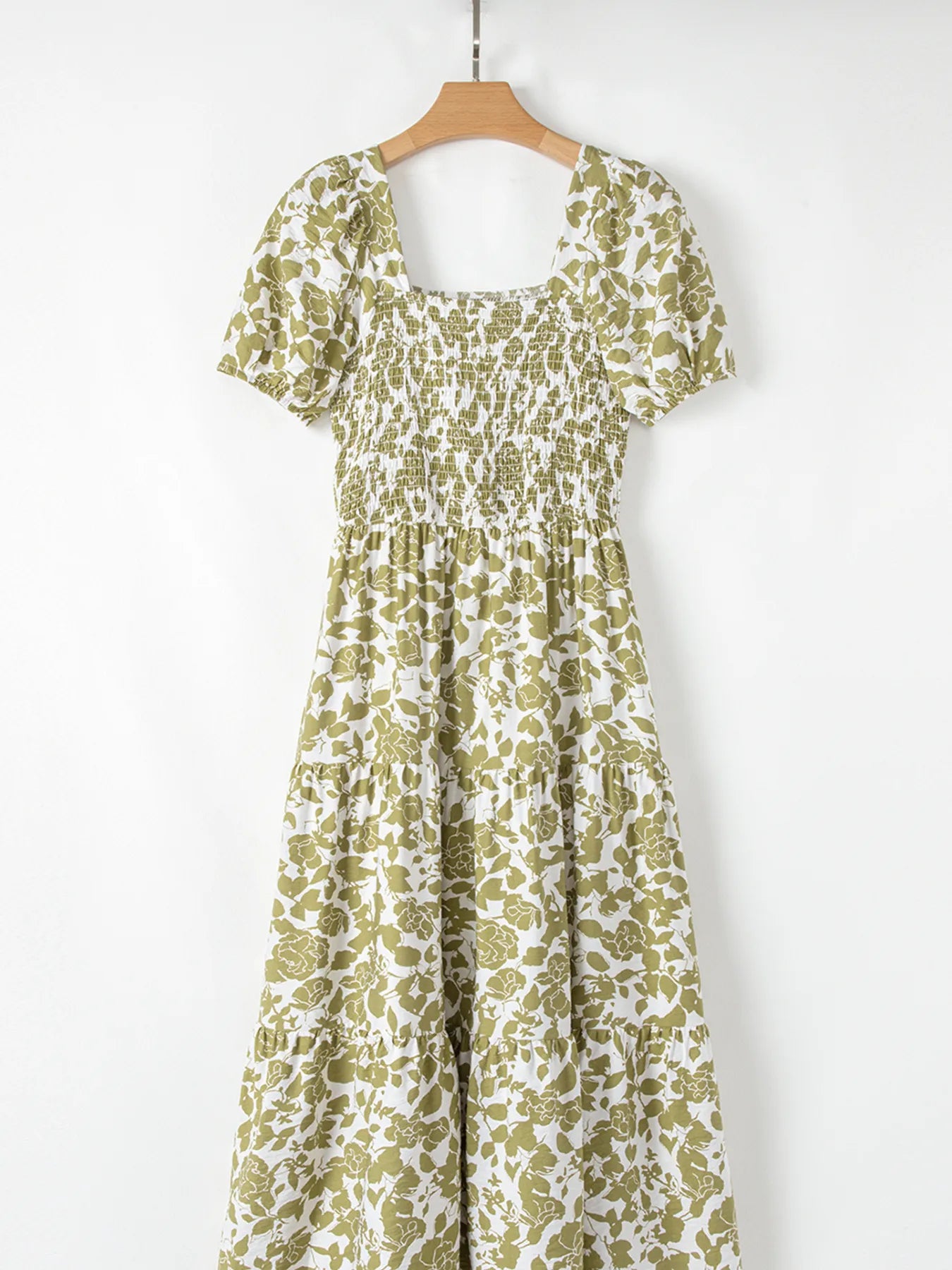 Boho Floral Square Neck Smocked Bust Puff Sleeve Tiered Dress - Tigbul's Variety Fashion Shop