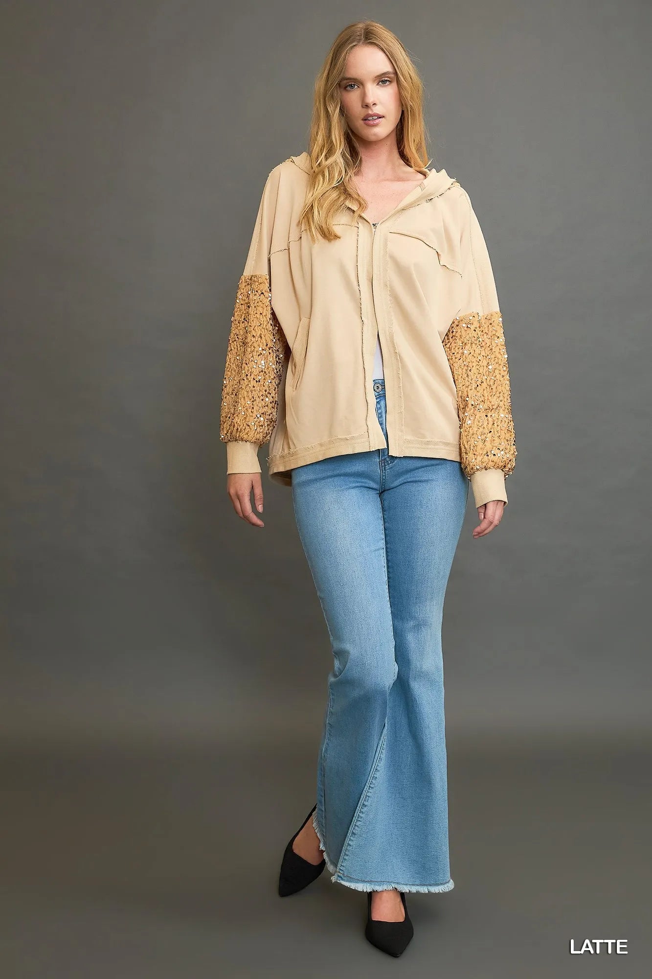 Umgee Sequined French Terry Jacket - Tigbul's Variety Fashion Shop