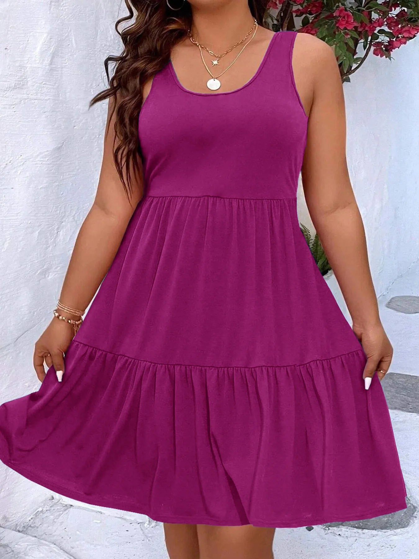 Plus Size Tiered Scoop Neck Tank Dress - Tigbul's Variety Fashion Shop