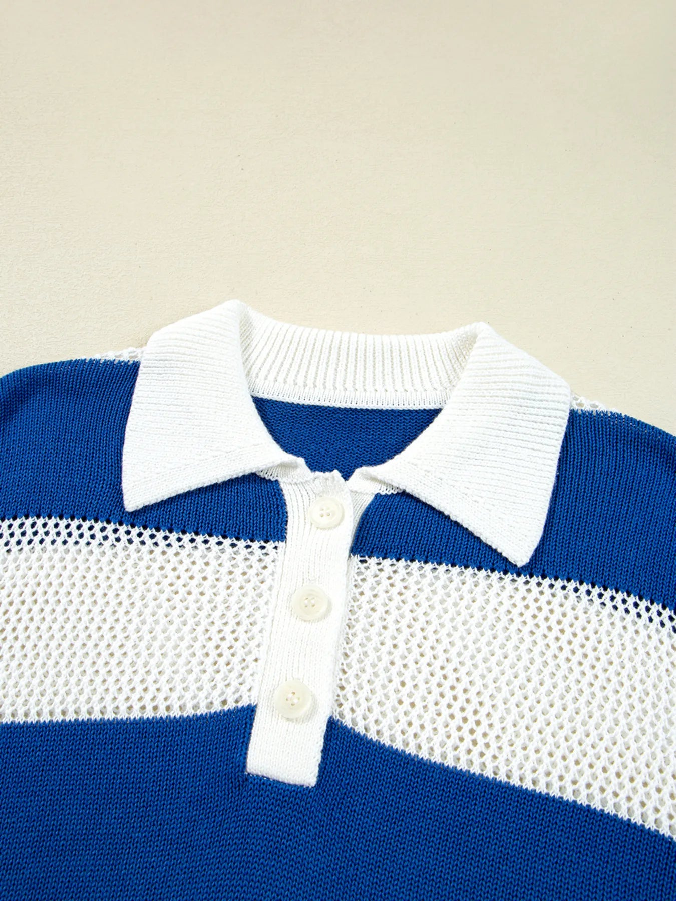 Stripe Colorblock Polo Collar Crochet Knitted Cover Up - Tigbul's Variety Fashion Shop