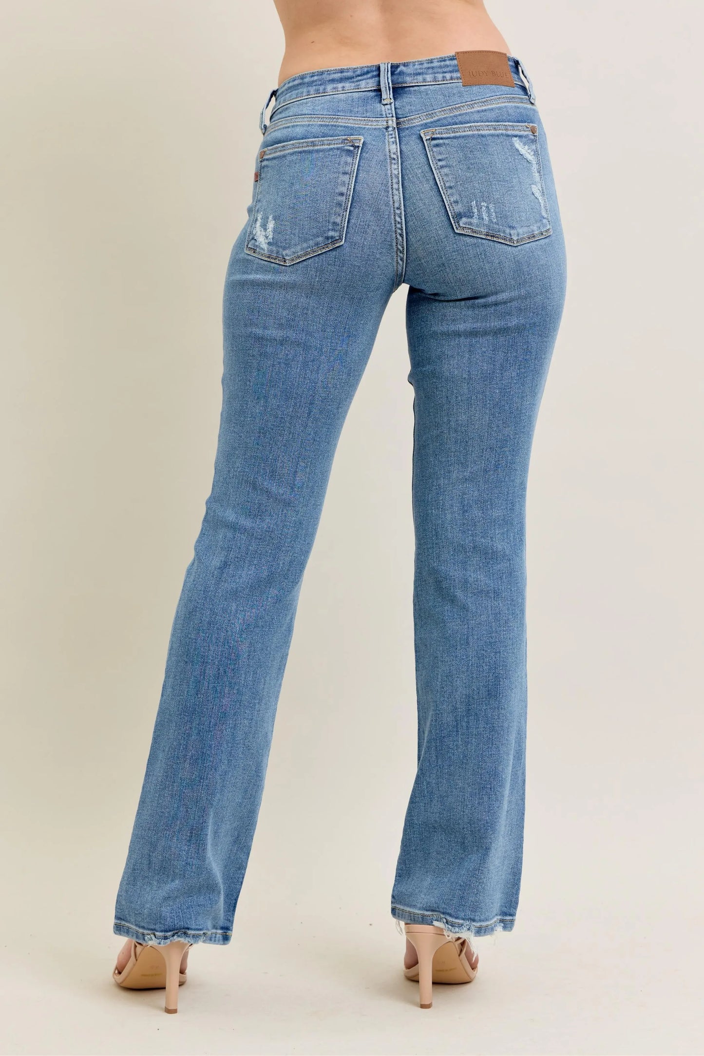 Judy Blue Full Size Mid Rise Wash Destroy Hem Bootcut Jeans Plus Size - Tigbul's Variety Fashion Shop