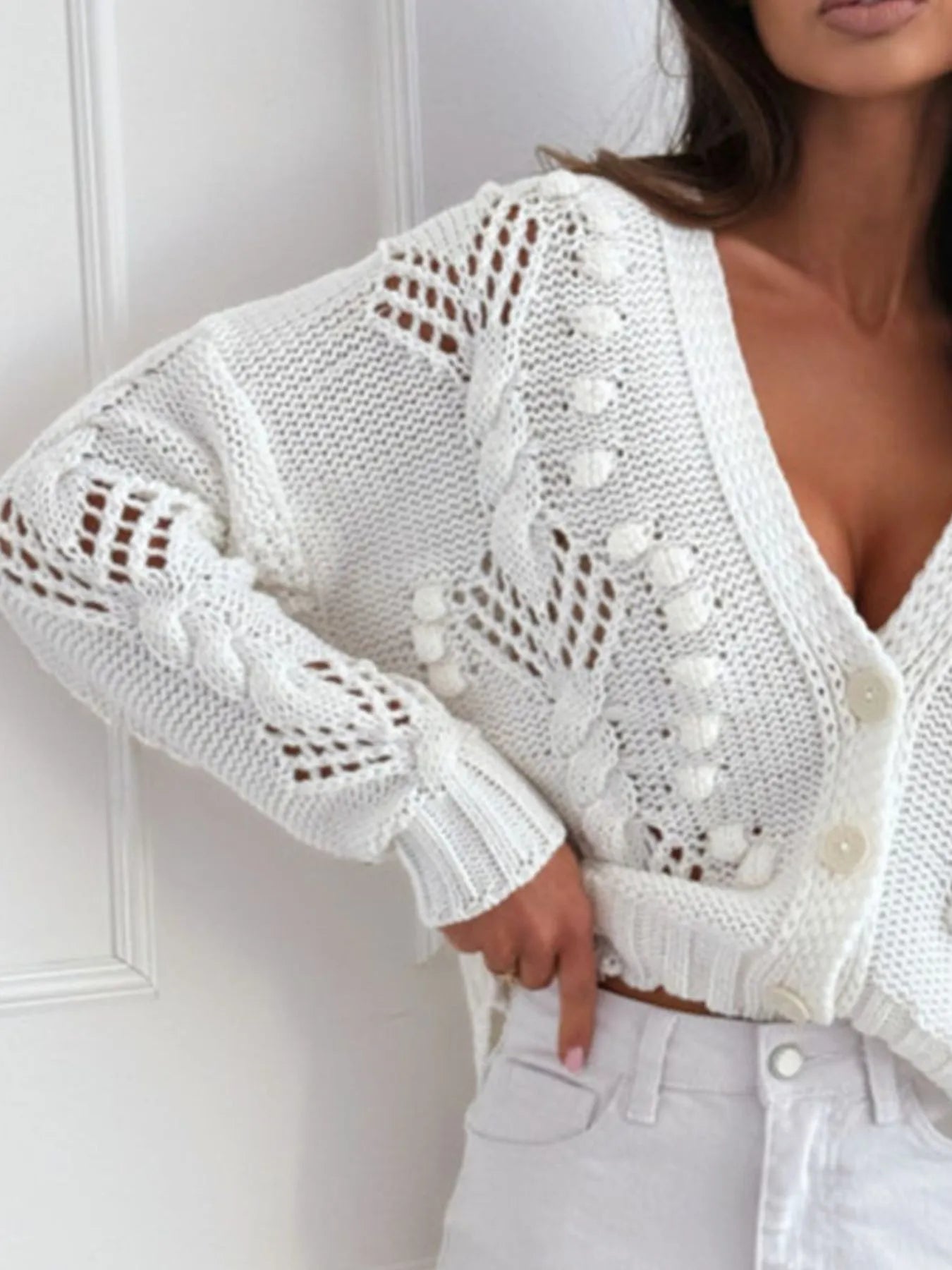 Button Up V-Neck Cardigan - Tigbul's Variety Fashion Shop