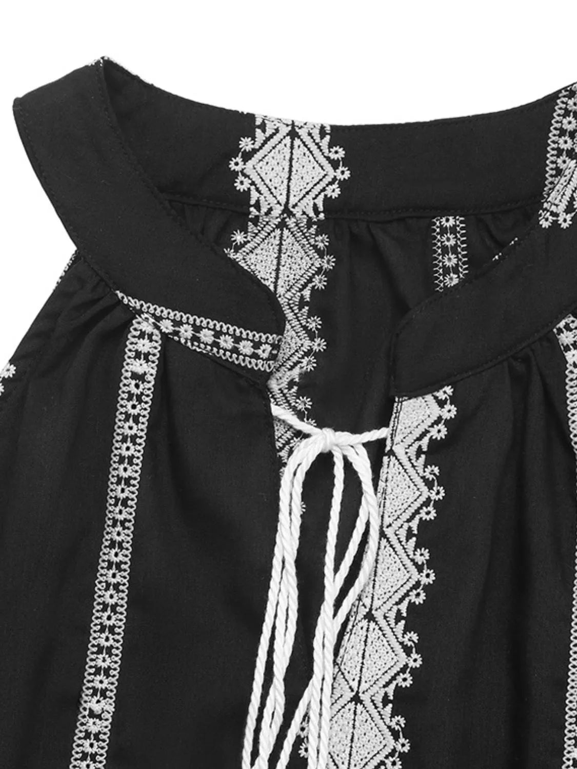 Black Tassel Tied Embroidered Tank - Tigbul's Variety Fashion Shop