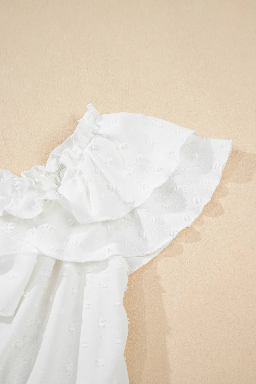 Off Shoulder Ruffle Knotted Detail Swiss Dot Blouse - Tigbul's Variety Fashion Shop