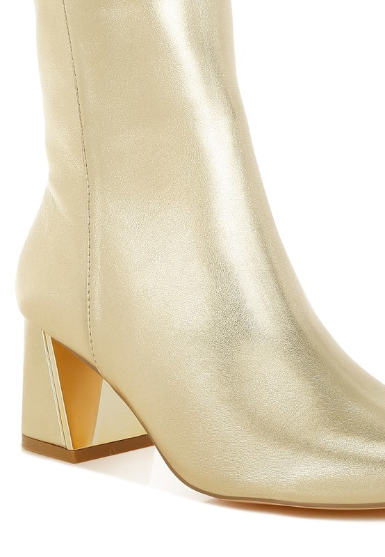 Kaira Metallic Accent Heel High Ankle Boots - Tigbul's Variety Fashion Shop