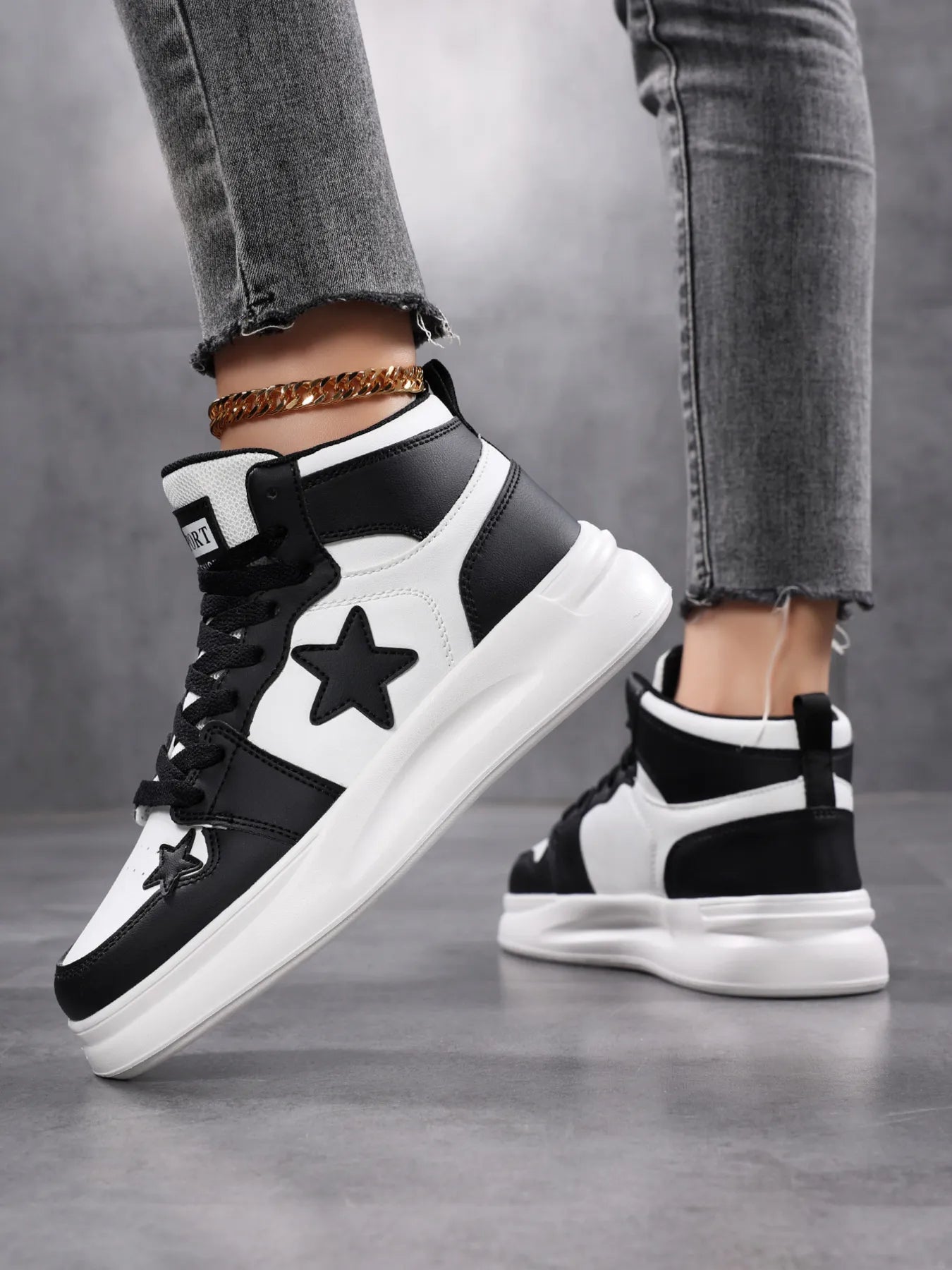 Star Pattern Lace Up Sneakers - Tigbul's Variety Fashion Shop