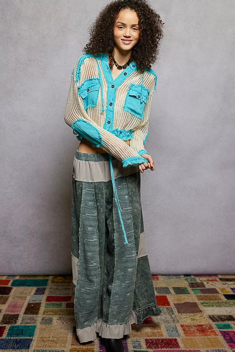POL Texture Woven Button Down Hooded Shirt with Drawstring Hem - Tigbul's Variety Fashion Shop