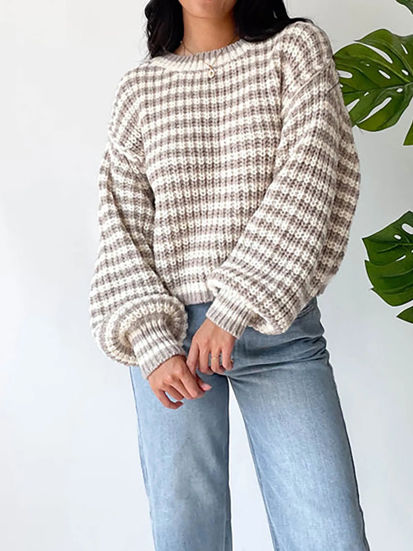 Oversized Striped Drop Shoulder Sweater - Tigbul's Variety Fashion Shop