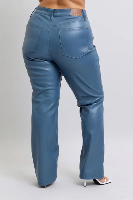 Judy Blue Full Size High Waist Tummy Control Faux Leather Bootcut Pants Plus Size - Tigbul's Variety Fashion Shop