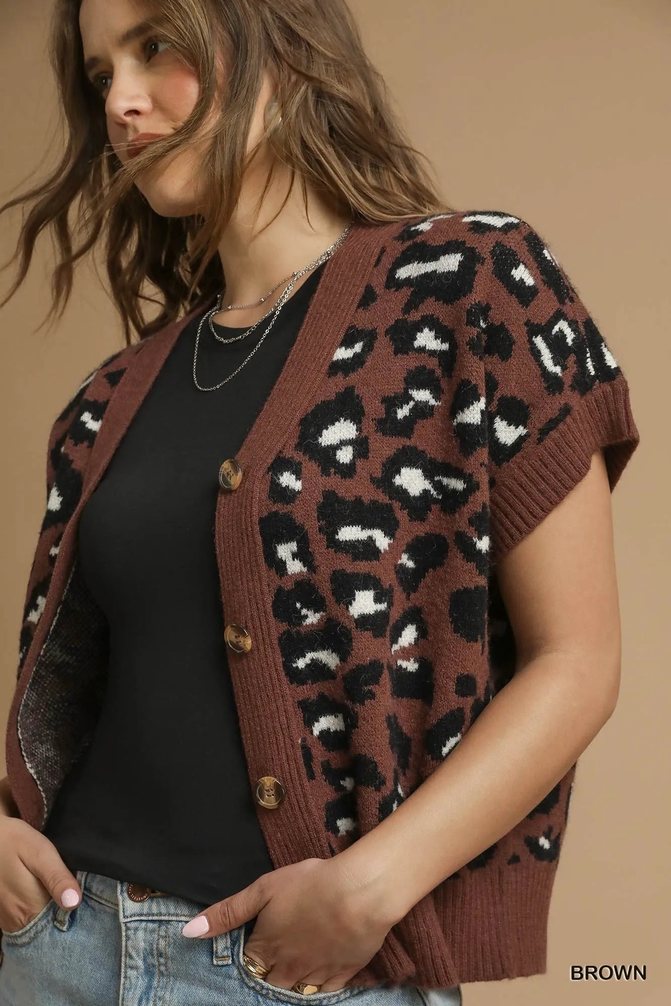 Umgee Leopard Button Down Short Sleeve Cardigan - Tigbul's Variety Fashion Shop