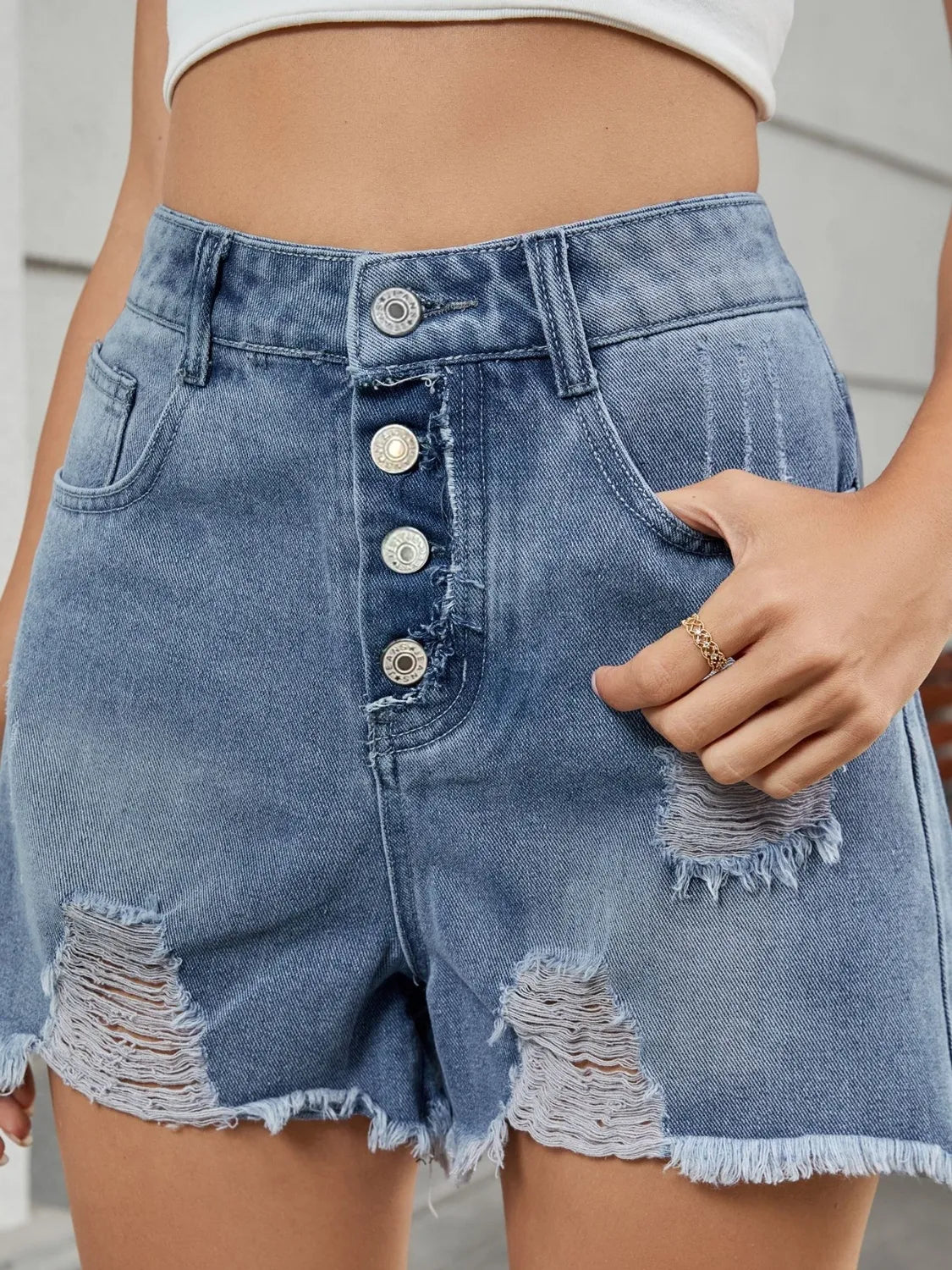 Distressed Raw Hem Denim Shorts - Tigbul's Variety Fashion Shop