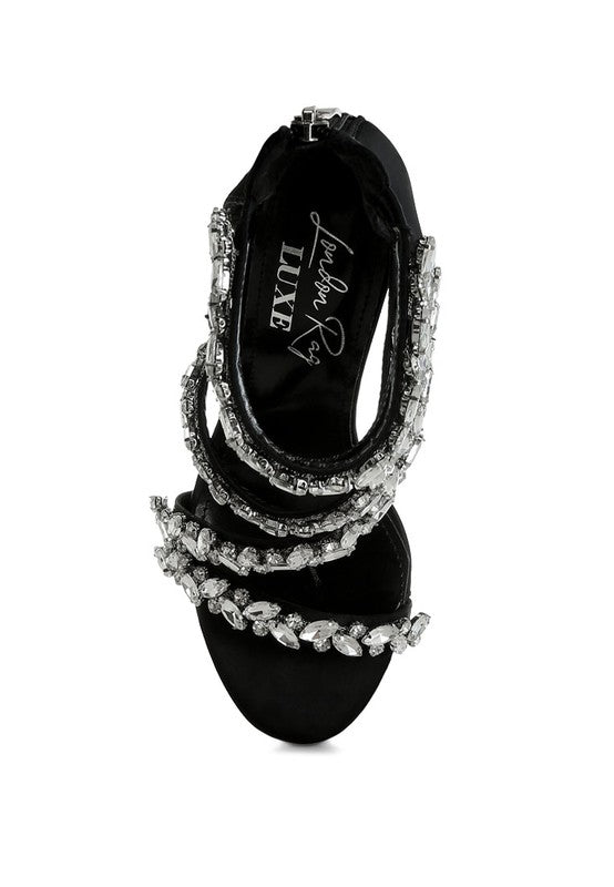 Korna Diamante Embellished Stiletto Heel Sandals - Tigbul's Variety Fashion Shop