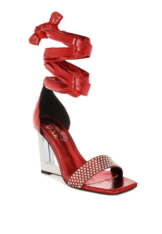 Hashira Rhinestone Studded Lace-Up Fantasy Heels - Tigbul's Variety Fashion Shop