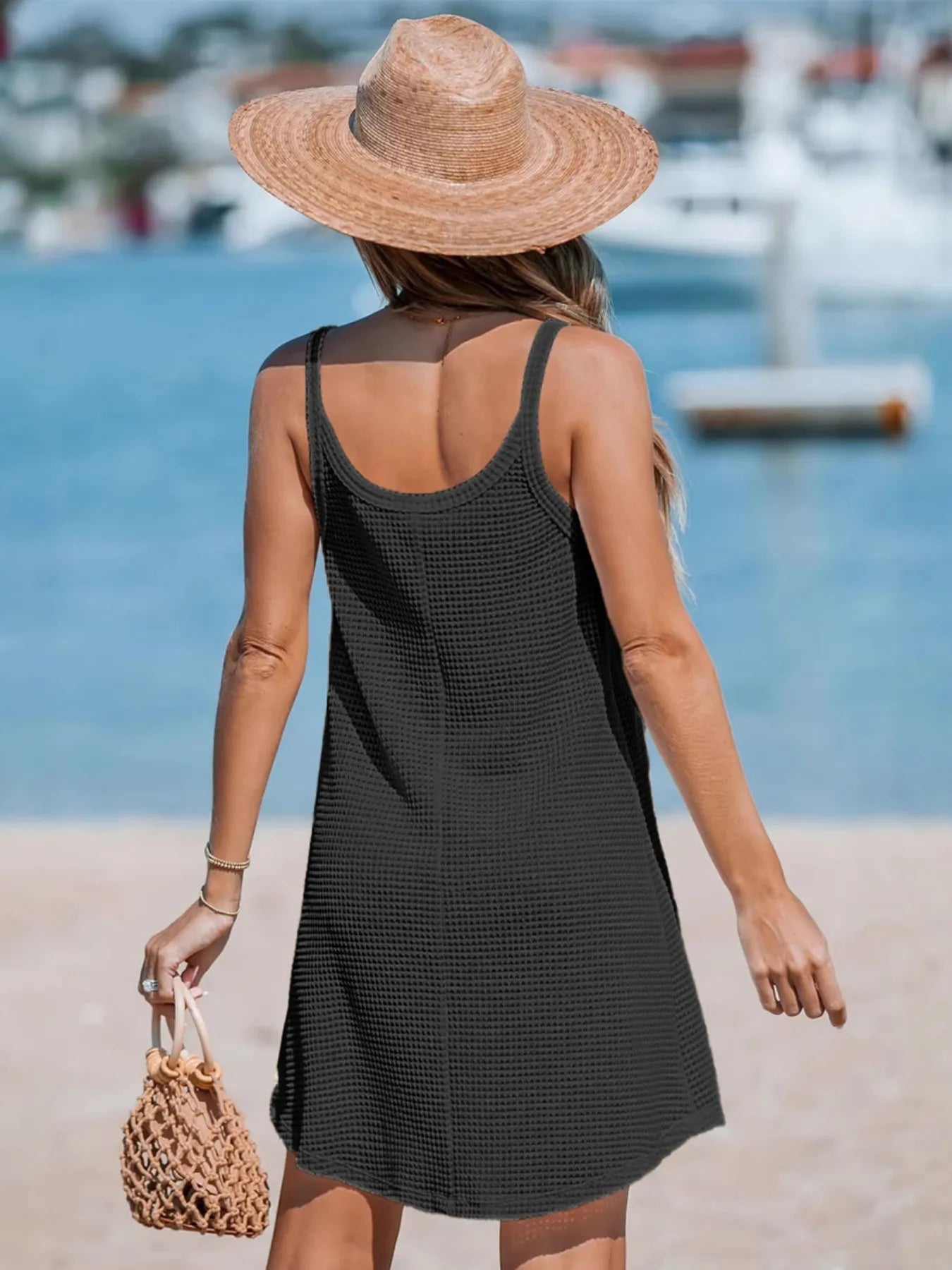 Textured Scoop Neck Cami Dress - Tigbul's Variety Fashion Shop