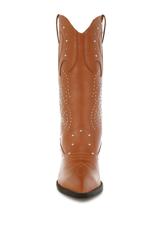 Dockery Studs Embellished Cowboy Boots - Tigbul's Variety Fashion Shop