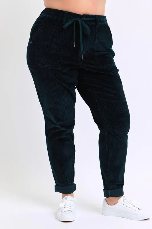 Judy Blue Green High Waist Corduroy Cuffed Jogger Plus Size - Tigbul's Variety Fashion Shop