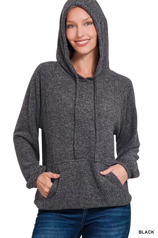 Zenana Brushed Hacci Melange Hooded Sweater - Tigbul's Variety Fashion Shop