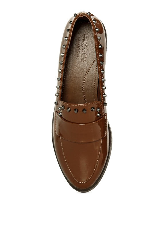 EMILIA Black Shine Forever Stud Penny Loafers - Tigbul's Variety Fashion Shop