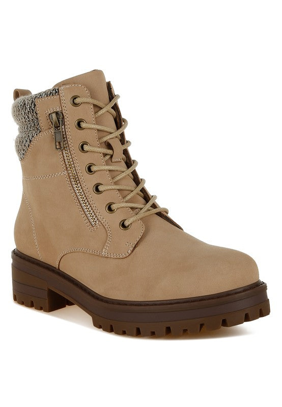 Mahisha Knitted Collar Zip-Up Hiker Boots - Tigbul's Variety Fashion Shop