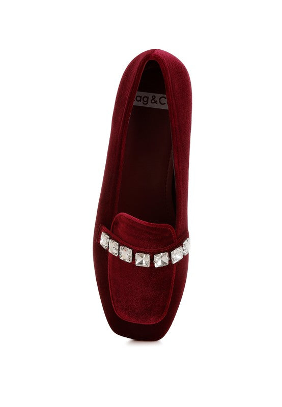 Kyari Velvet Diamante Strap Loafers - Tigbul's Variety Fashion Shop