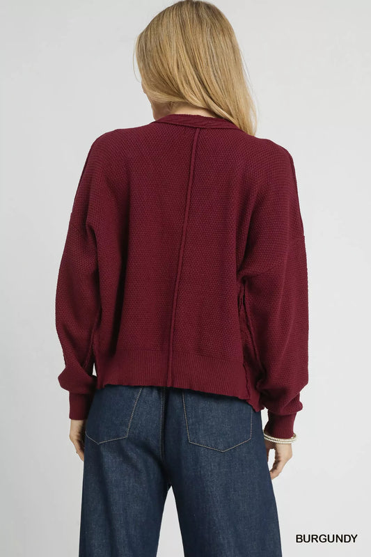 Umgee Chunky Cable Knit V-Neck Button-Up Cardigan - Tigbul's Variety Fashion Shop