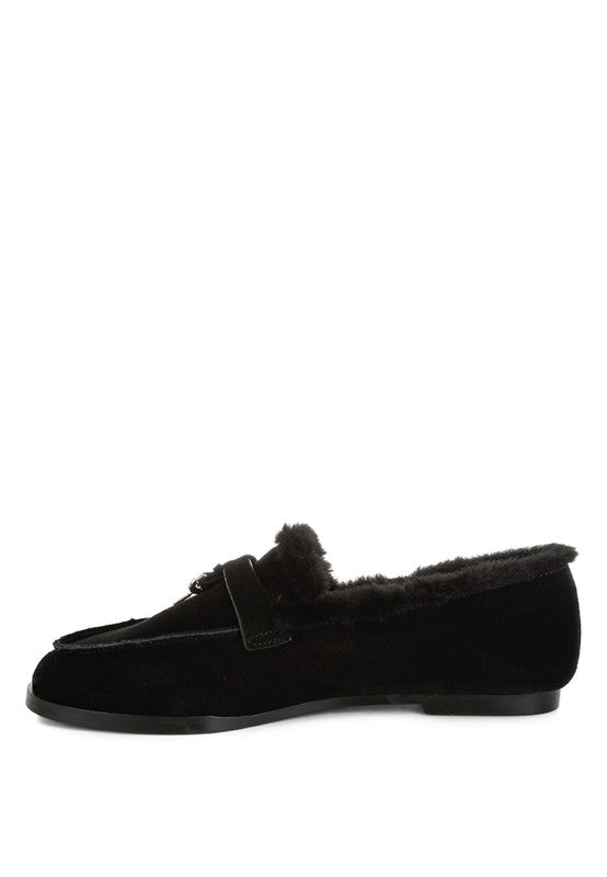 Ohrid Suede & Faux Fur Flat Loafers - Tigbul's Variety Fashion Shop