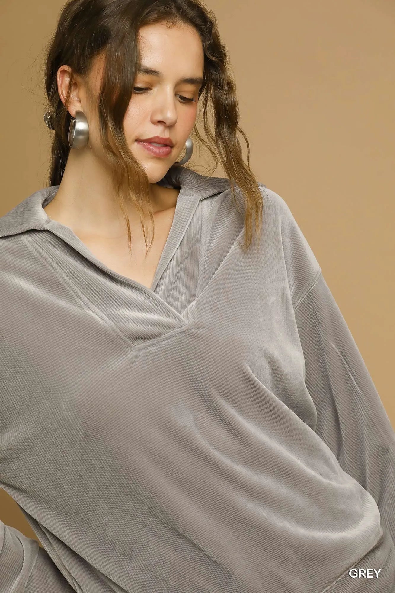 Umgee Soft Thermal Collared Long Sleeve Top - Tigbul's Variety Fashion Shop