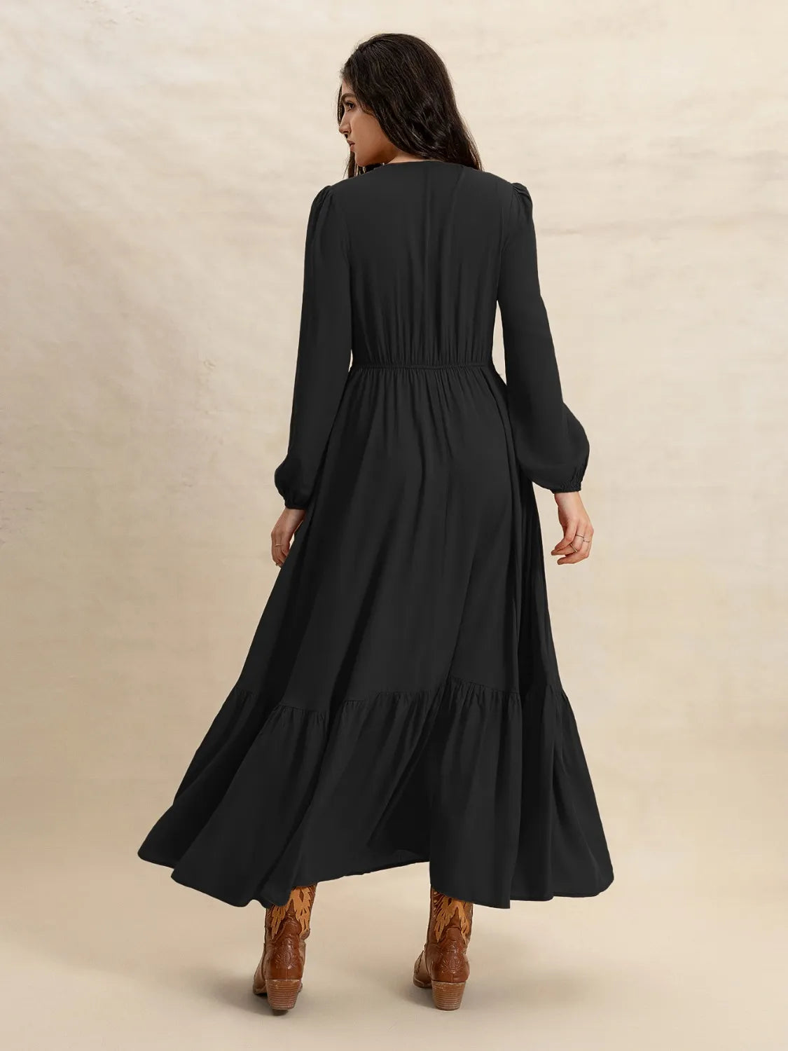 V-Neck Long Sleeve Dress - Tigbul's Variety Fashion Shop