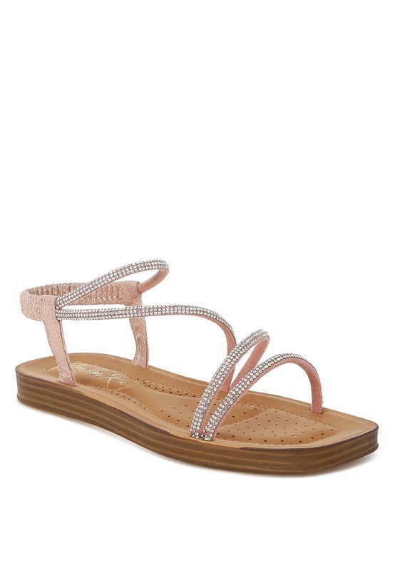 Ridayne Rhinestones Embellished Strappy Flats - Tigbul's Variety Fashion Shop