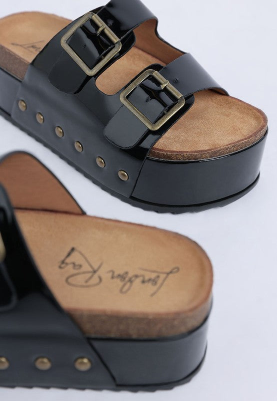 Merton Studded Black Platform Slip On Sandals - Tigbul's Variety Fashion Shop