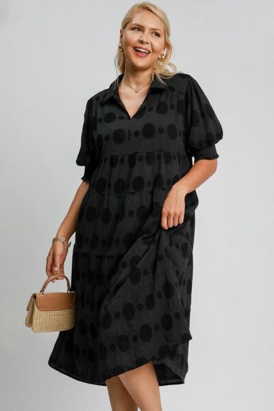 Black Swiss Dot Jacquard Tiered Midi Dress - Tigbul's Variety Fashion Shop