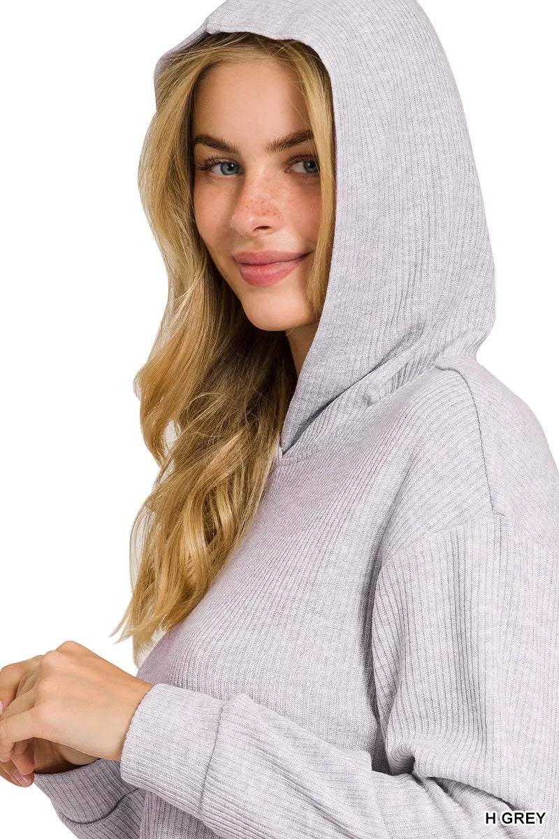 Zenana Drop Shoulder Ribbed Crop Hoodie - Tigbul's Variety Fashion Shop