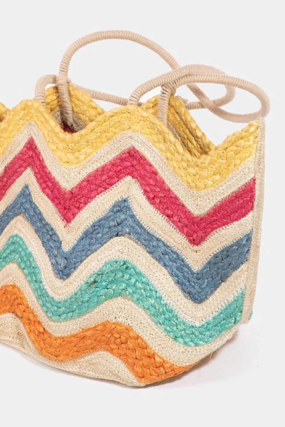 Wavy Rainbow Straw Tote Bag - Tigbul's Variety Fashion Shop