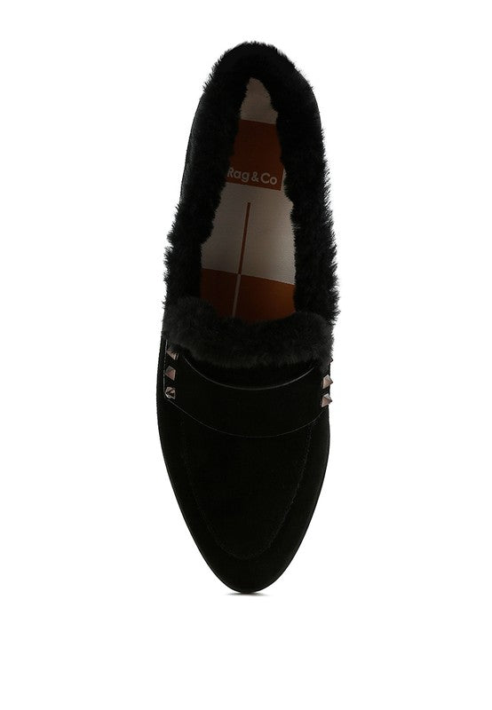 Allie Fur Trim Genuine Suede Loafers - Tigbul's Variety Fashion Shop