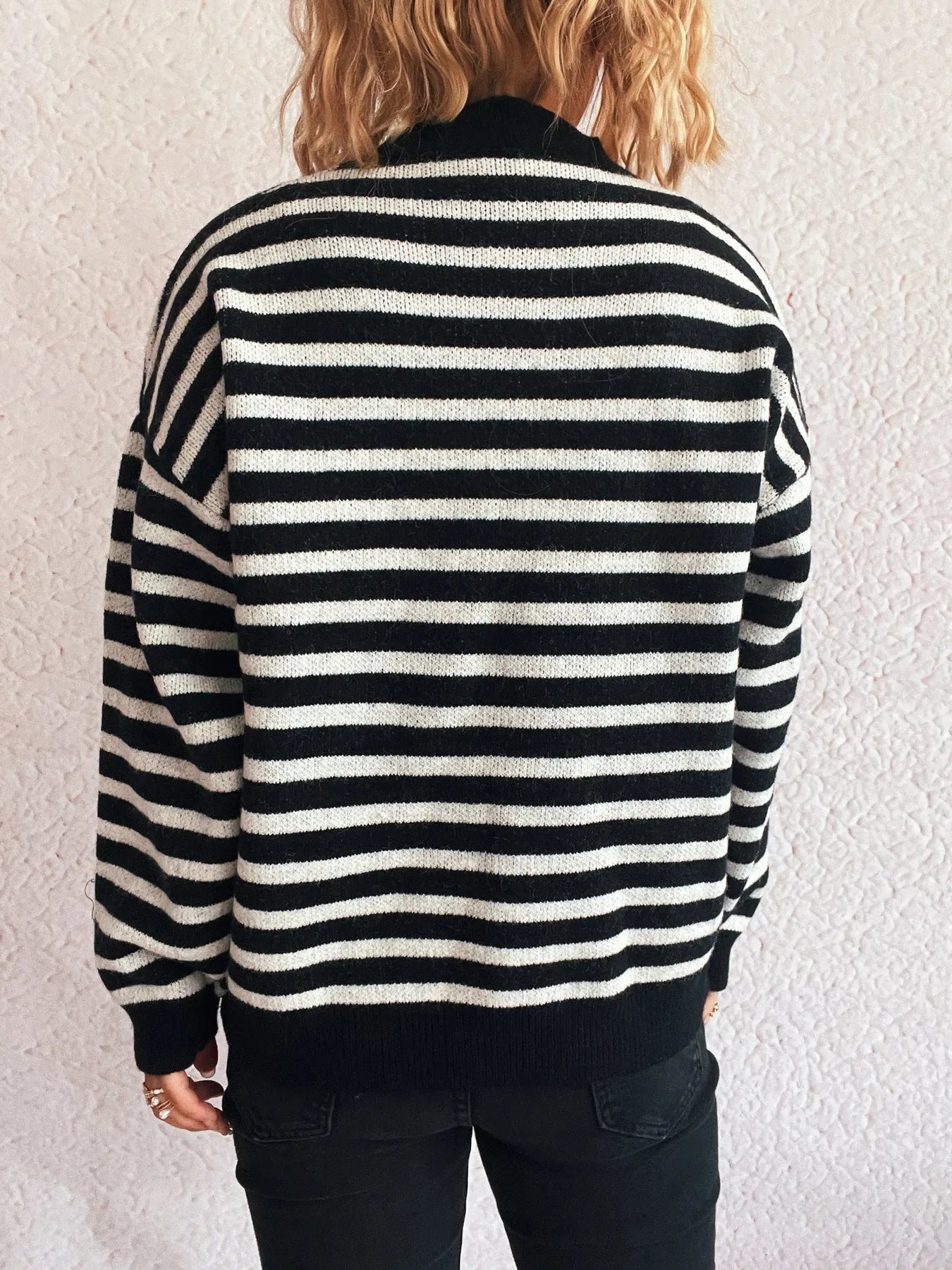 Striped Mock Neck Long Sleeve Sweater - Tigbul's Variety Fashion Shop